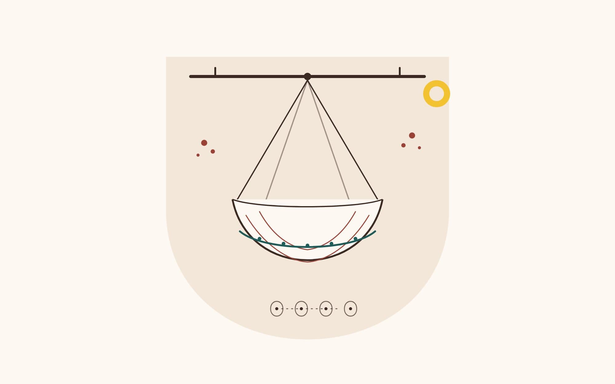 A line drawing of a thottil, the traditional cradle hung from a beam